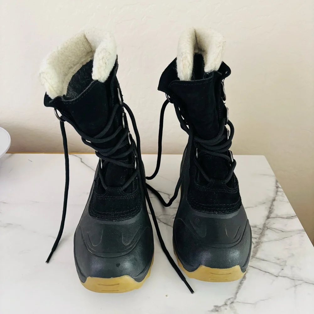 Lands End‎ 394530 Black Leather Rubber Waterproof Insulated Snow Boots Boys 3